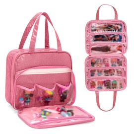 LoDrid Doll Tote Carrying Case Compatible with LOL Surprise Dolls All, Hanging Organizer Storage Bag with 6 Clear Window Pockets for Girls, Bag Only, Pink,(Patent Design)
