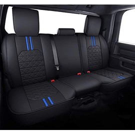 YIERTAI RAM Seat Covers Fit for 2009-2024 1500HD 2010-2024 2500 3500HD Crew Double Quad Mega Cab Laramie Classic Limited Longhorn Bighorn Waterproof Leather(1 Rear Seat Cover/Black-Blue)