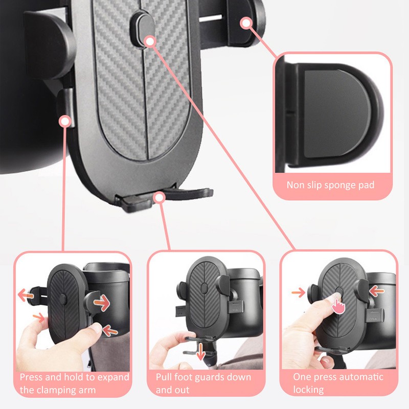 Black Stroller Cup Holder 360 Degrees Rotation Universal Drinks Holder