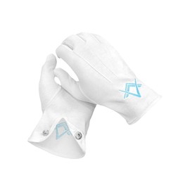 THE MASONIC COLLECTION - Freemasons Mens White Heavy Cotton Gloves - Blue Square & Compass Design - Washable - In Cellophane Sleeve - A Perfect Masonic Gift For Freemason Men