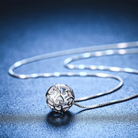 Merdia 925 Sterling Silver Necklaces with Pendant Cut Beads Ball Chain Necklace for Women Charm Jewelry | Locket Necklace | Silver Necklace for Women | Sterling Silver Locket | Women's Lockets