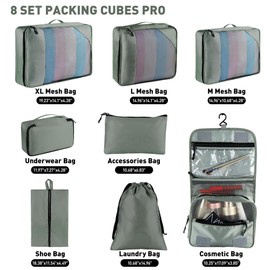 Toncoke 8 Set Packing Cubes for Travel Women Men Kids, Mesh Suitcase Organizer Bags Set for Luggage, 4 Sizes Extra Large, Large, Medium, Small, Travel Camping Essentials Accessories, Avocado Green