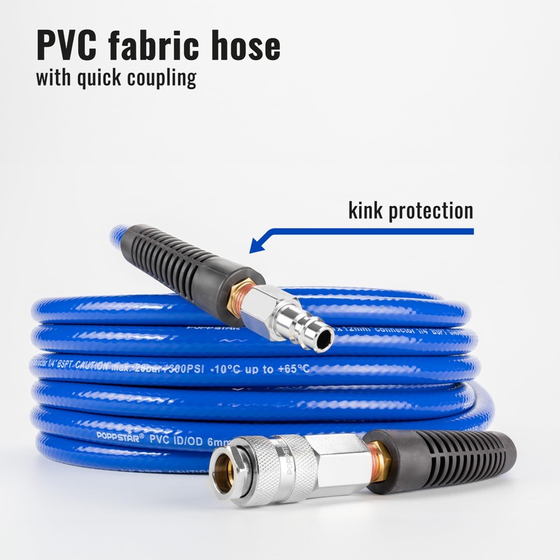 Poppstar PVC Air Line Hose 6/12mm, 5m Long, Quick Coupling