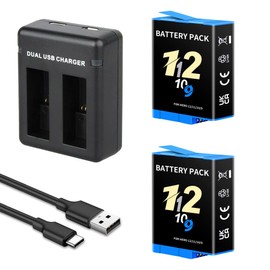 SUGUBU Battery Charger Kit for Hero 12 11 10 9 Black, 2-Pack Battery + Dual-Charge Case with Type-C Charging Cord for hero12 11 10 9 Original Batteries Accessories (2 Batteries+ 1 Charging Box)