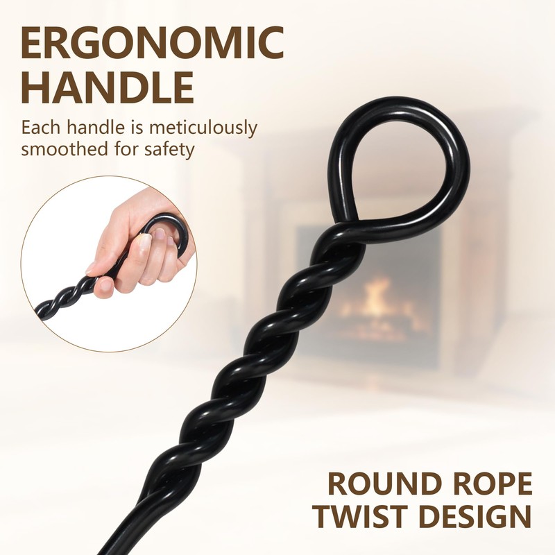 30in Fireplace Tool Set with Stand 4 Pcs Solid Manganese