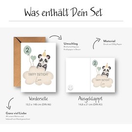 Personalisierte Kinder Gl√ºckwunschkarte mit Panda zum 1. 2. 3. 4. 5. 6. 7. usw. Gru√ükarte Geburtstagskarte Kind Faltkarte Kindergeburtstag mit Pandab√§r Safari Tier Boho (Panda)