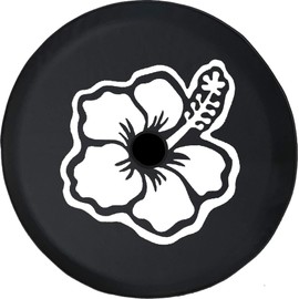 Funny Spare Tire Wheel Cover for Camper SUV Trailer Truck RV JP Thick PVC Leather | Hibiscus Hawaiian Tropical Flower Black 33 Inch with Backup Camera Hole