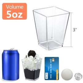 SHOPDAY 5 Oz-Plastic-Dessert-Cups: 120 Pack Square-Clear-Cups-with-Spoons, Parfait-Cups Appetizer-Cups Small-Plastic-Cups Mini Shooter-Cups for Party Yogurt Mousse