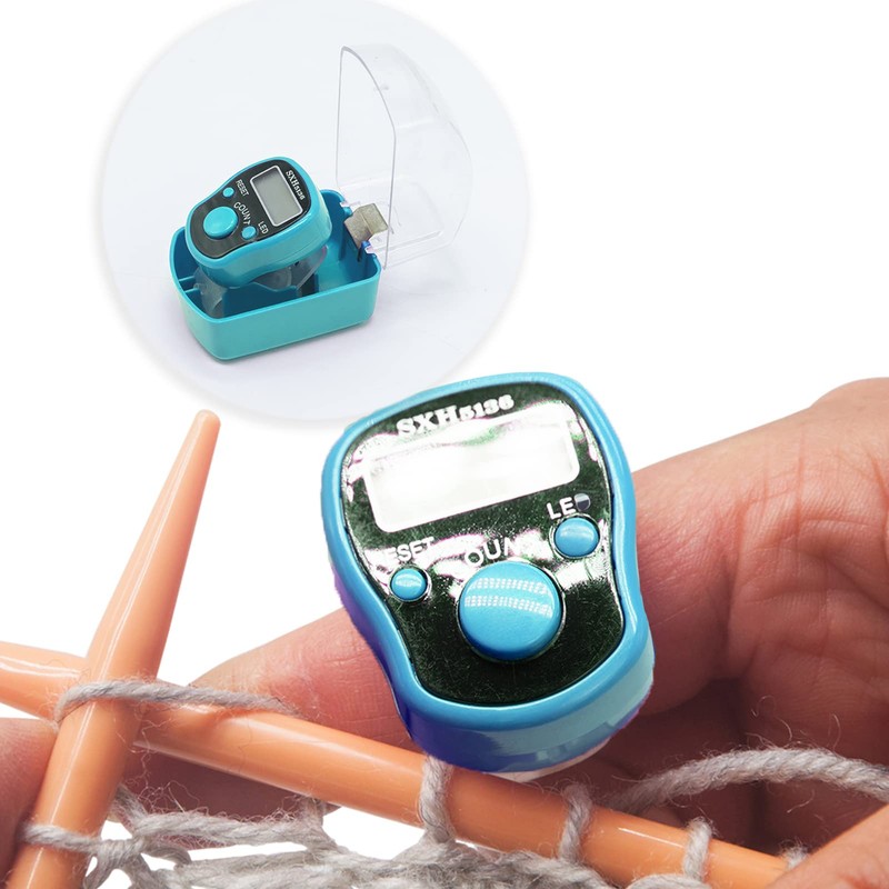 Blue Knit Counter Knitting Crochet Stitch Marker Row Counter,Finger Digital