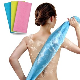 Esponja Para Baño, Paquete de 3 Toallas Exfoliantes Corporales 90x30 cm, Zacate Para Cuerpo, Estropajo de Nylon para Ducha, Secado Rápido, Ideal para Espalda y Cuidado Personal