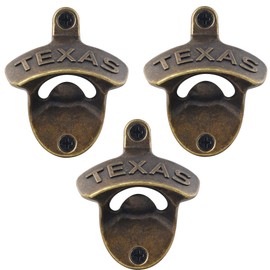 Luwanburg Vintage TEXAS Bottle Opener Wall Mounted Beer Cap Opener Post Mounted Antique Bronze (Pack of 3)