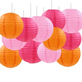 GAKA Pink Orange Paper Lanterns Decorative,12pcs,4 inch 6 inch 8 inch 10 inch Round Paper Hanging Decorations,Chinese Paper Lanterns Lamps for Wedding Birthday Home Classroom Party Decoration