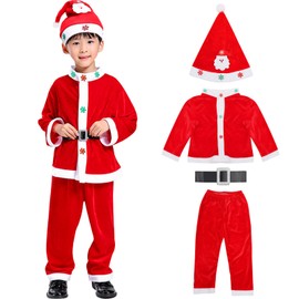 HTPARY Santa Cosplay Children's Christmas Costume Santa Costume Santa Cosplay Clothes with Hat Boy Girl Cosplay Costume Kids Santa Cosplay Clothes for Performance School Festival