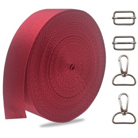 ZHFMILY 1 inch Maroon Nylon Webbing Straps for Sewing 10 Yards 25mm Heavy Canvas Webbing Strap with Buckles for Bags-Lawn Chair Replacement-Hammock-Pet-Crafts & Projects Supplies
