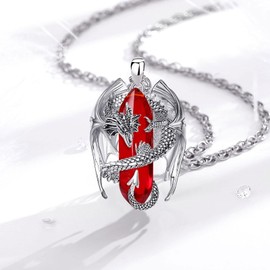 INFUSEU Crystal Dragon Necklace, Nordic Dragon Wrapped Cylinder Gemstone, Crystal Pendant, Hexagonal Healing Crystal Pendant, Gothic Natural Crystal Jewellery, Gift for Men and Women, Copper