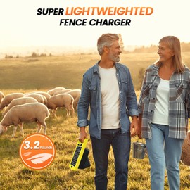 24 Hour Solar Electric Fence Charger, 20 Miles, Up to 10200v Output Range Electric Fence Charger, 0.32J Portable Energizer with Rechargeable Solar Panel for Livestock & Predator Protection