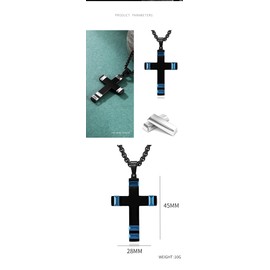 Men's Stainless Steel Black Blue Cross Necklace Titanium Steel Crucifix Religious Cross Pendant with 24 Inch Chain Birthday Present for Husband Father Boyfriend Son (Black Blue)