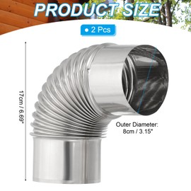 PATIKIL 90 Degree Stove Pipe, 2Pcs 3.15 Inch Elbow Stainless Steel Chimney Flue Extension for Outdoor Camping Tent Wood Stove Accessories Vent Exhaust, 6.69 Inch Length