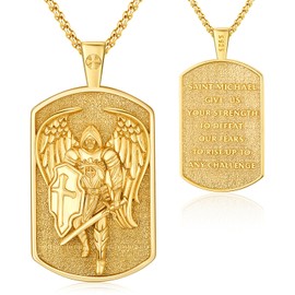 Odinstone St Michael Necklace for Men The Archangel Michael Pendant Saint Michael Medal Sterling Silver Amulet Shield Protect Us Catholic Religious Jewelry (A09-Saint Michael-Dog Tag-Gold)