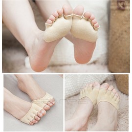 Yoga Toeless Socks,Toe Topper Liner No Show Socks, Anti-slip Half Sole Paws Foot Pad Forefoot Cushioning 5 Toe Separating Socks Toe Undies for Ballet, Pilates, Barre, Foot Thong Dance Paw Shoes (Skin)