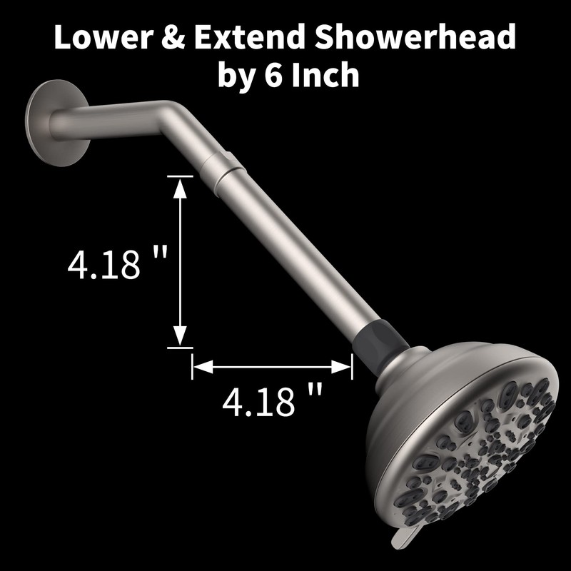 iFealClear Shower Arm Extension, 6 Inch Solid Brass Shower Head
