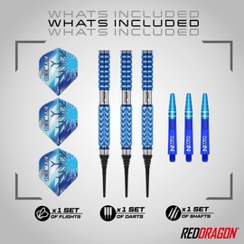RED DRAGON Darts - Professional Player - Gerwyn Price Iceman Glacier - 90% Tungsten - 18g Barrel / 20g Full Weight Soft Tip Dart Set with Dart Flights and Dart Shafts