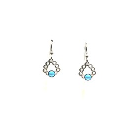 Silver Forest Woven Soft Triangle with Turqioise Stone Pierced Earrings NE-1913A