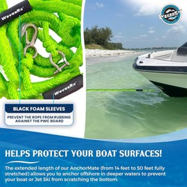 WAVESRX AnchorMate Bungee Line | Boat Bungee Dock Lines for Boats, PWCs & Kayaks | Absorbs Shock from Swells & Wind, Prevents Anchor Dislodging | Perfect for Anchoring, Mooring & Tethering