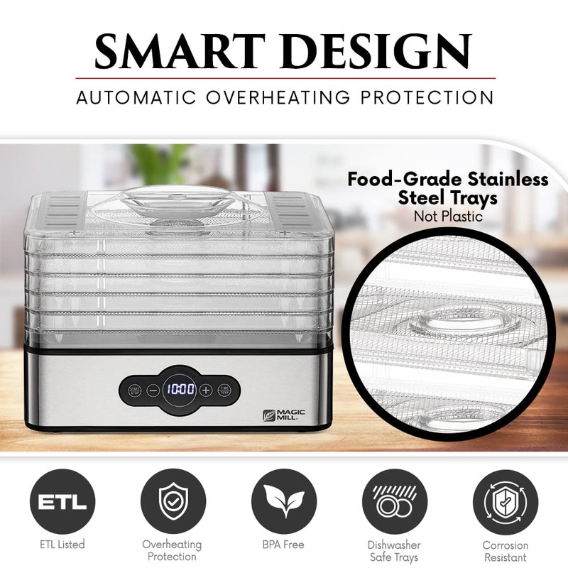 Magic Mill Food Dehydrator Machine | 5 Stackable Stainless Steel