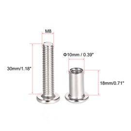 sourcing map Screw Post Fit for 3/8"(10mm) Hole Dia, Male M8x30mm Belt Buckle Binding Bolts Leather Fastener Carbon Steel 5 Sets