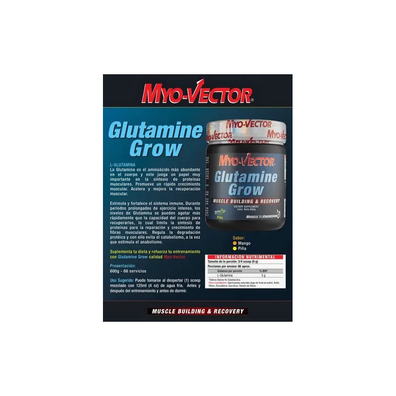 Myo-vector Glutamine Grow Sabor Mango De 600g