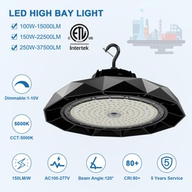 UFO LED High Bay Light 150W 4PACK High Bay LED Shop Lights Dimmable 5000K 22500LM with 5ft US Cable Plug led high Bay Light for Shop Warehouse Lights Low Bay ETL Listed