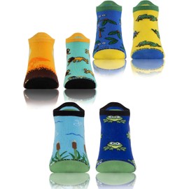 sesto senso 3 Pairs of Funny Trainer Socks Colourful Crazy Cotton Cute Socks Trainer Socks Patterned, 3 pairs - frog / chameleon / lion
