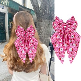 Christmas Bows Hair Clips Christmas Hair Accessories for Women Pink Red Big Hair Bow Cute Santa Claus Pattern Christmas Hair Clips Long Tail Bowknot Hair Ribbons Christmas Holiday Hair Decoration 2Pcs