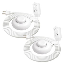 12 Feet Extension Cords, 3 Outlets Power Cord with Hand/Foot Switch, 16AWG 13A/125V/1625W,Safety Twist-Lock, White,2PK