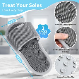 Enhon 2 Pack Shower Foot Scrubber, Silicone Foot Brush Cleaner with Non Slip Suction Cups, Clean, Exfoliate and Massage Feet No Bend in The Shower or Bath, Relax Your feet and Eliminate Fatigue