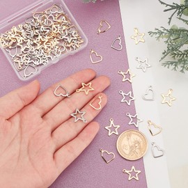 UNICRAFTALE Approximately 80 Pieces, 2 Types, 2 Colors, Star Charm, Heart Charm, Cute Heart Shape, Pendant, 304 Stainless Steel Charm, Openwork Pendant, Hollow Charm, Metal Charm, Jewelry Making,