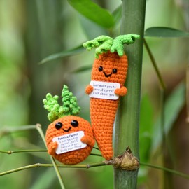 qyqkfly 2 Pcs Mini Cute Funny Positive Life Bunny Creative Knitted Animal Holding Card Crochet Easter Birthday Christmas Girls Gifts