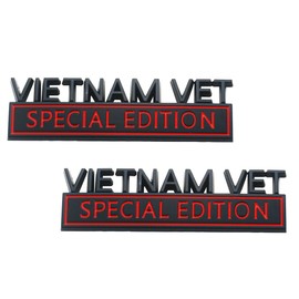2Pc Vietnam Vet Edition Emblem 3D Badge Stickers with Double Tape for Cars, Trucks, Motorcycles, Boats (Black Red)