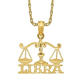 14K Solid Yellow Gold Libra Zodiac Necklace Scale Balance Horoscope Pendant September October Birthday Charm Astrology Jewelry (Balance) Only