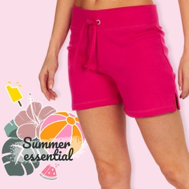 LABEL YOUR LOVE Womens Ladies Girl Cotton Beach Shorts Hot Pants Holiday Summer Hot Pink Large - 16/18