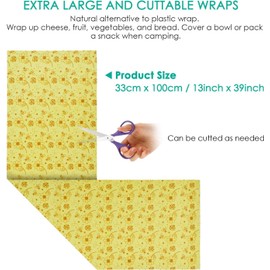 ERKOON Beeswax Food Wraps 1 Meter Roll (13 x 39.37 Inch) Reusable Cotton Wrap for Sandwiches Fruits Kitchen Storage Sustainable Eco Friendly Alternative to Plastic Wrap (Flower)