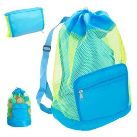 Large Sand Toys Beach Bag, Foldable Mesh Toy Storage Pouch with Zipper, Organizer for Bucket and Spade Set, Sandpit Playthings for Kids Family