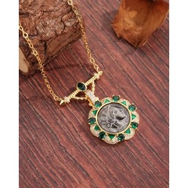PELEIFA Greek Mythology Apolllo Athena Hecate 18K Gold Plated Necklace,Gold Medallion Queen Coin Necklace for Women