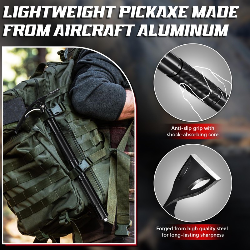 FUSIONKEI Pick Axe 8 in 1, Folding Pickaxe Mattock with