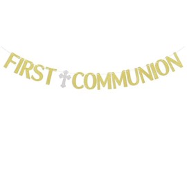 First Communion Banner - Christening Baptism Party Decorations, God Bless This Child Decor, First Holy Communion Banner, Baby Baptism Baby Shower Party Decorations Gold Glitter