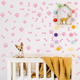76 PCS Dog Paw Print Stickers Dog Paw Stickers Dog Bones Wall Decals Decals Peel and Stick, Removable Vinyl Animal Footprint Mural for Boys Girls Bedroom Decor Nursery Wall Decor