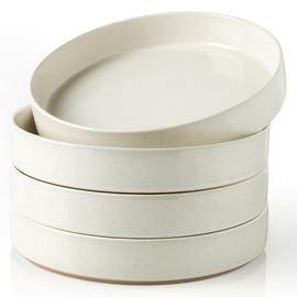 AmorArc 9.0" Large Ceramic Pasta Bowls, 32oz Handmade Speckled Stoneware Pasta Bowls Set of 4, Microwave & Dishwasher Safe Bowls With Terracotta Underside for Fruit Pasta Salad-Beige