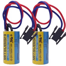 (2-Pcs) A6BAT ER17330V/3.6V MR-BAT Lithium Industrial Battery Size 2/3A with Plug for FANUC CNC System, for ER17330V A6BAT-MRBAT B9670MC A1S A2S AnS Series (3.6 Volt, 1.7 Ah, Non-rechargrable)