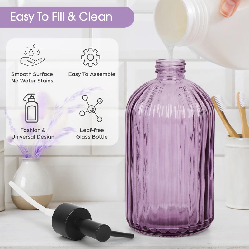Topsky Stripe Glass Soap Dispenser with Black Plastic Pump, 400ml